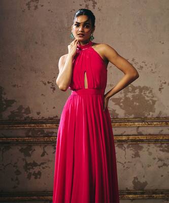 Hot pink halter neck gown 2