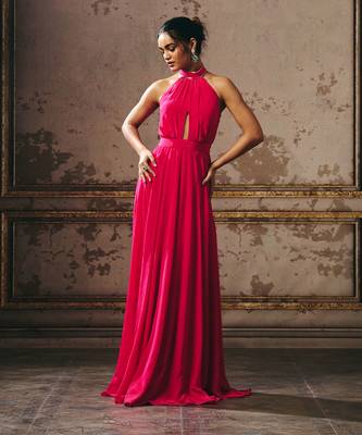 Hot pink halter neck gown 3