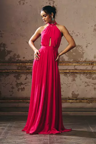 Hot pink halter neck gown