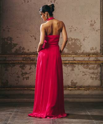 Hot pink halter neck gown 4