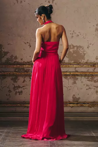 Hot pink halter neck gown