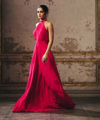 Hot pink halter neck gown 5
