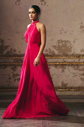Hot pink halter neck gown
