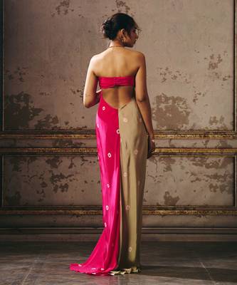 Hot pink and chikoo shibori dress 3