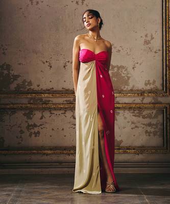 Hot pink and chikoo shibori dress 5