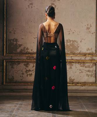 Black shibori skirt with rose gold blouse with cape 3