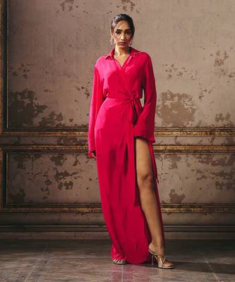 Hot pink shirt dress 1