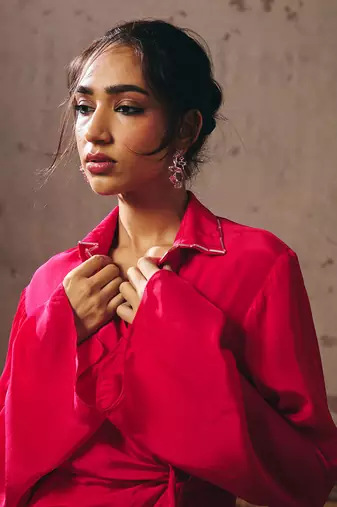 Hot pink shirt dress