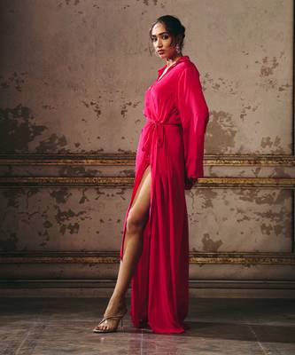 Hot pink shirt dress 5