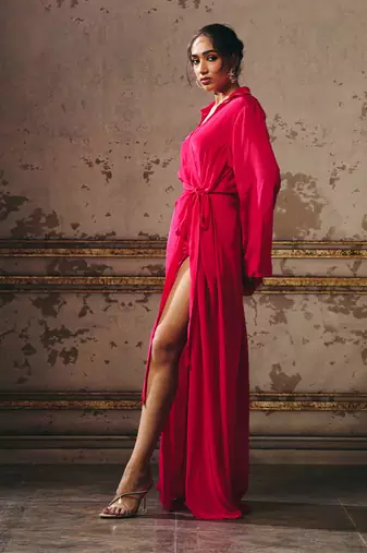 Hot pink shirt dress