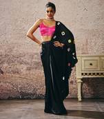 Black skirt with shibori and hot hot pink blouse