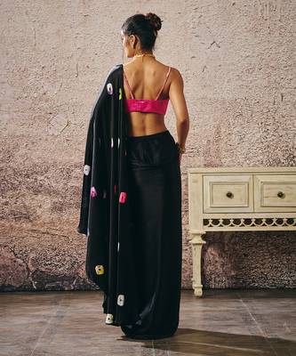 Black skirt with shibori and hot hot pink blouse 3