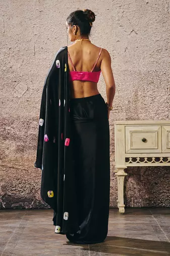 Black skirt with shibori and hot hot pink blouse