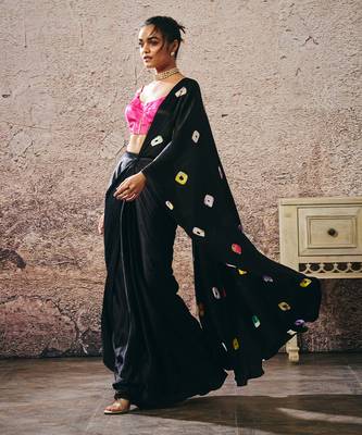 Black skirt with shibori and hot hot pink blouse 4