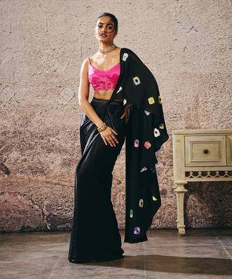 Black skirt with shibori and hot hot pink blouse 5