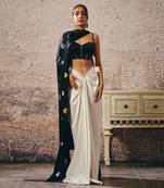 Skirt with blouse with shibori drape