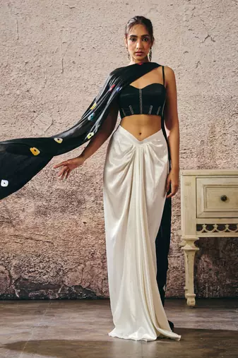 Skirt with blouse with shibori drape
