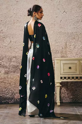 Skirt with blouse with shibori drape