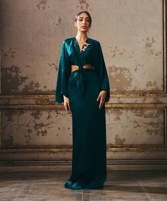 Bottle green twisted dress 1