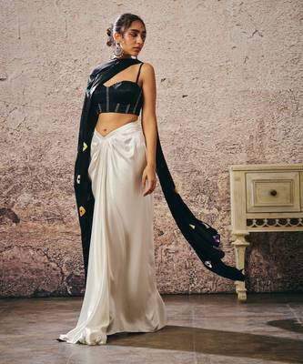 Skirt with blouse with shibori drape 5