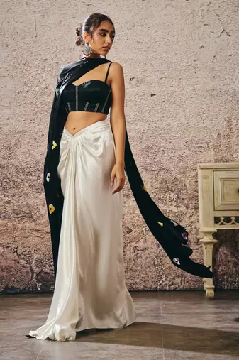 Skirt with blouse with shibori drape