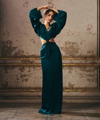 Bottle green twisted dress 2
