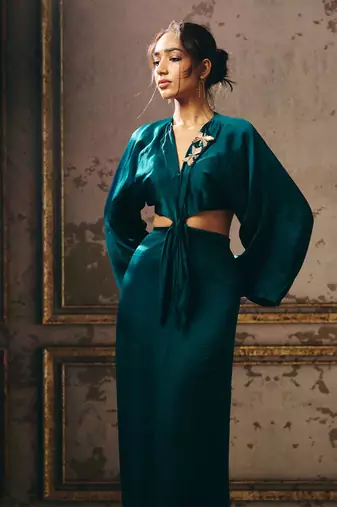 Bottle green twisted dress