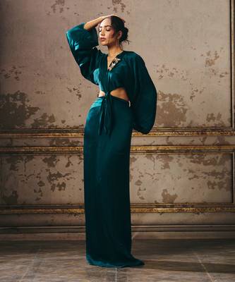 Bottle green twisted dress 5