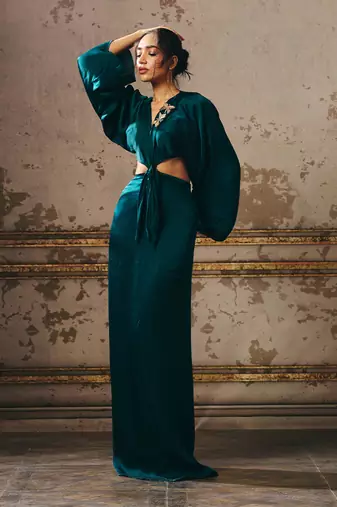 Bottle green twisted dress
