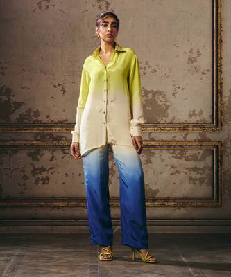 Neon green, beige, navy blue co-ord set 1