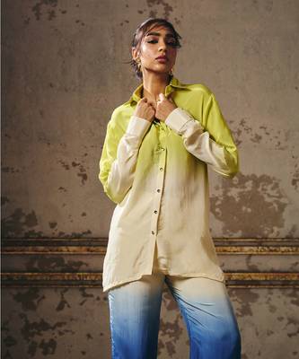 Neon green, beige, navy blue co-ord set 2