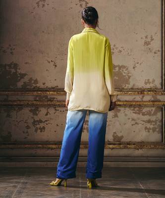 Neon green, beige, navy blue co-ord set 4