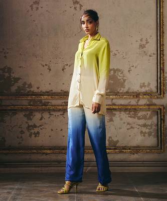 Neon green, beige, navy blue co-ord set 5