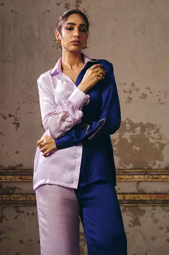 Lilac and navy blue co-ord set