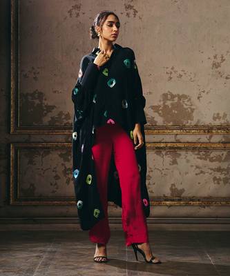 Black shibori long shirt co ord set 1