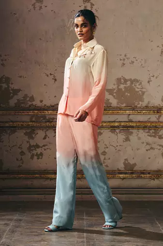 Peach blue beige ombre co-ord set