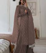 Dusty brown georgette embroidered kurta wih pant & duppata