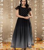 Black faux georgette embroidery ombre designer gown