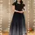 Black faux georgette embroidery ombre designer gown