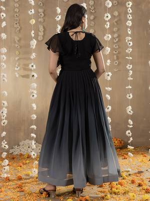 Black faux georgette embroidery ombre designer gown 2