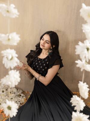 Black faux georgette embroidery ombre designer gown 5