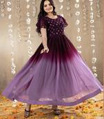 Wine faux georgette embroidery ombre designer gown