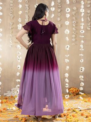 Wine faux georgette embroidery ombre designer gown 2