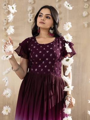 Wine faux georgette embroidery ombre designer gown 5