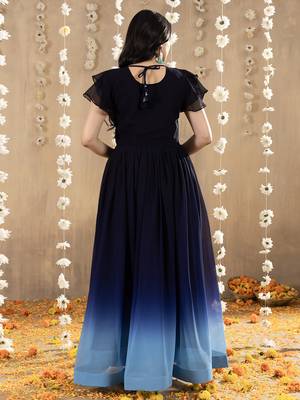 Blue faux georgette embroidery ombre designer gown 2