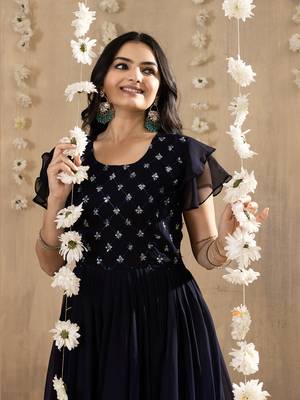 Blue faux georgette embroidery ombre designer gown 5