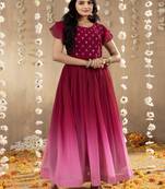 pink faux georgette embroidery ombre designer gown