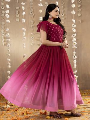 pink faux georgette embroidery ombre designer gown 4