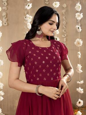 pink faux georgette embroidery ombre designer gown 5