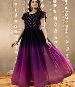 Purple faux georgette embroidery ombre designer gown